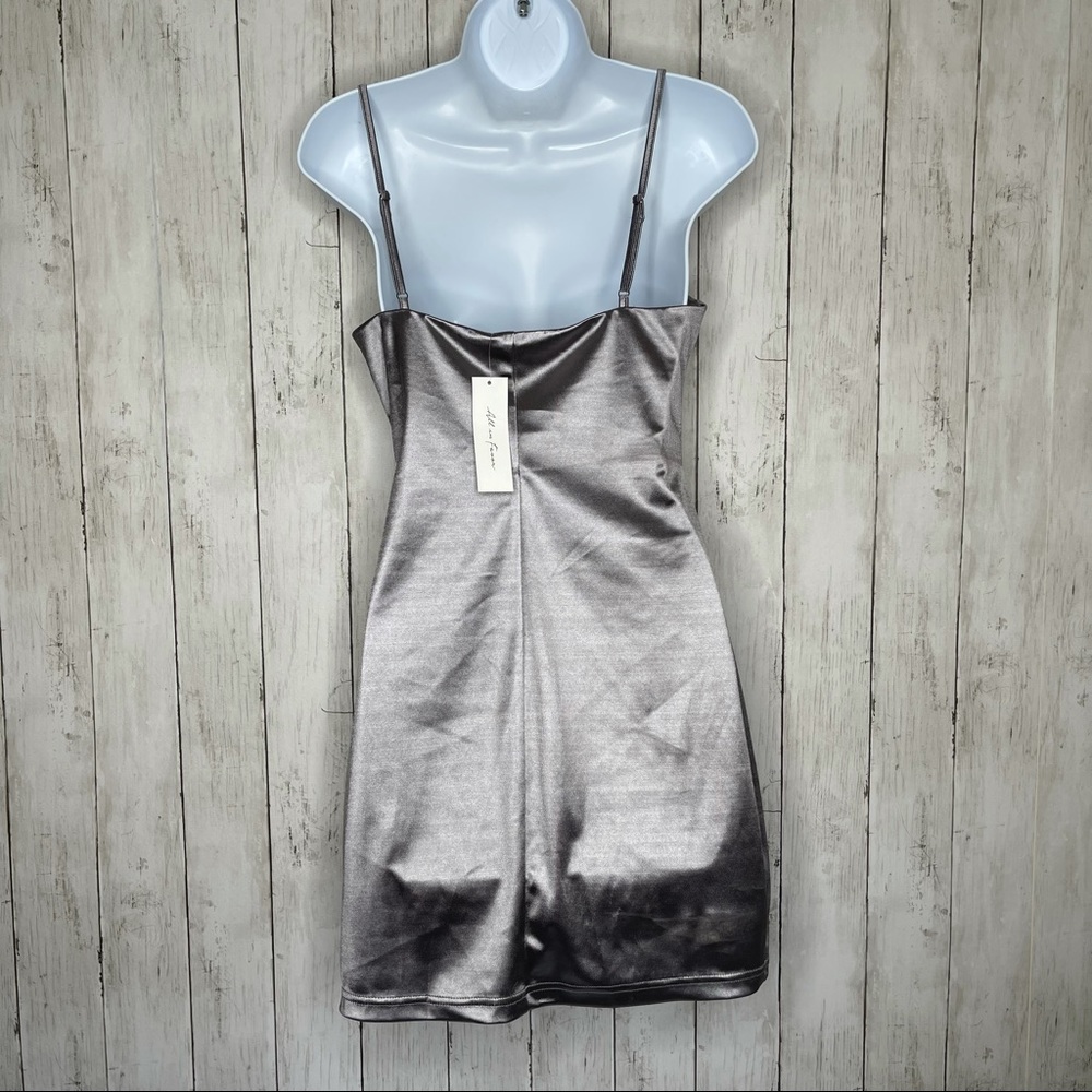 NWT All In Favor Gray/Silver Satin Slip Dress - Picture 4 of 11